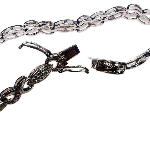 Sonia Hou Signed Silver-Tone Accent Infinity-Link Tennis Bracelet Secure Clasp - Picture 3 of 7